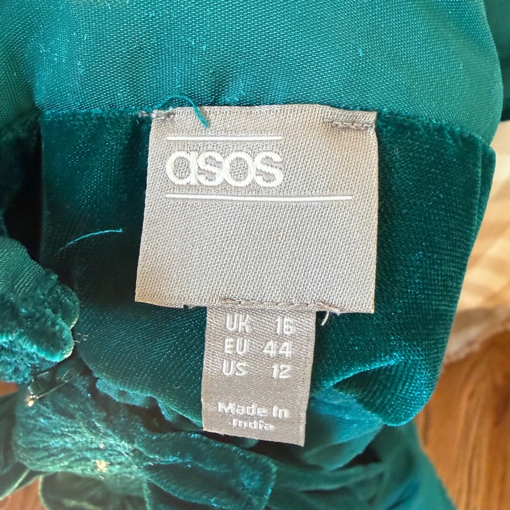 ASOS Dark Green Floral Embroidered Velvet Wide Leg Jumpsuit - Picture 8 of 8